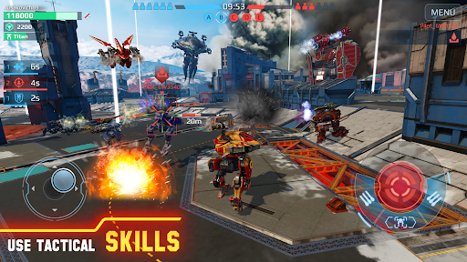 A thrilling scene of giant robots engaged in an epic battle, representing the adrenaline and strategy of War Robots Game.