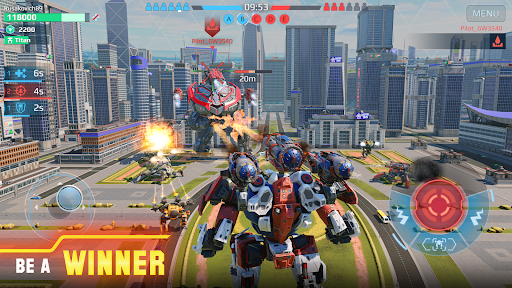 A thrilling scene of giant robots engaged in an epic battle, representing the adrenaline and strategy of War Robots Game.