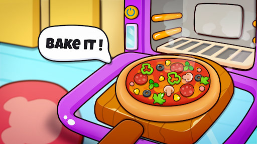 A cheerful chef tossing pizza dough in a vibrant, lively kitchen, capturing the joy and creativity of making pizza.