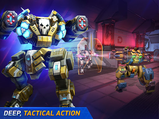 A thrilling battle scene from Mech Legion, showcasing towering mechs in combat, evoking a sense of excitement and strategic warfare.