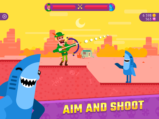 A colorful depiction of a bowmaster aiming with precision, capturing the excitement and fun of the game Bowmasters.