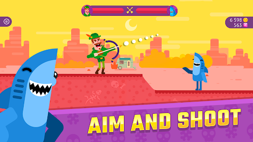 A colorful depiction of a bowmaster aiming with precision, capturing the excitement and fun of the game Bowmasters.