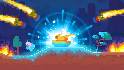 A thrilling depiction of tank battles with vibrant explosions and strategic maneuvers, capturing the excitement and intensity of the Tank Stars game.