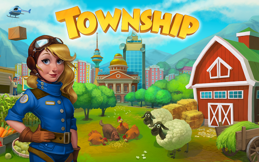 A thriving township with lush farms, vibrant city buildings, and happy townsfolk, conveying a sense of community and accomplishment.