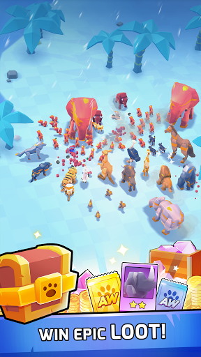 A fierce battle scene in the Animal Warfare game, where diverse animals engage in strategic combat, evoking a sense of adventure and excitement.