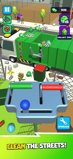 A colorful and engaging depiction of waste management with animated characters actively sorting and recycling garbage, showcasing the fun and educational aspects of the Garbage Mobile Game.