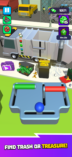 A colorful and engaging depiction of waste management with animated characters actively sorting and recycling garbage, showcasing the fun and educational aspects of the Garbage Mobile Game.