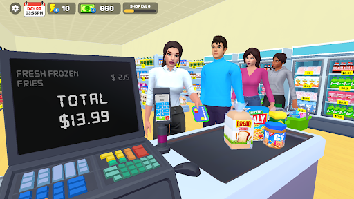 A virtual supermarket bustling with activity, showcasing the vibrant and engaging atmosphere of the Supermarket Simulator Game.