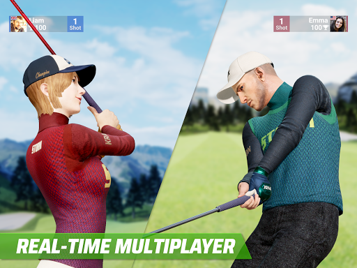 A golfer joyfully swings on a virtual golf course, embodying the thrill and excitement of the Golf King game.