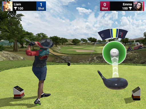 A golfer joyfully swings on a virtual golf course, embodying the thrill and excitement of the Golf King game.