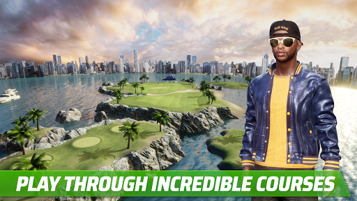 A golfer joyfully swings on a virtual golf course, embodying the thrill and excitement of the Golf King game.