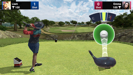 A golfer joyfully swings on a virtual golf course, embodying the thrill and excitement of the Golf King game.