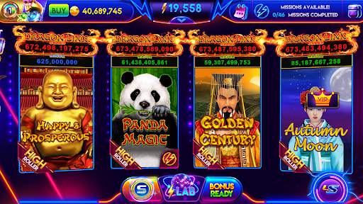 A vibrant and thrilling casino slot machine game that captures the excitement and anticipation of a real casino, with bright lights and spinning reels enticing players to try their luck.