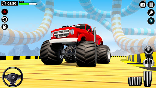 A thrilling scene of a superhero monster truck soaring through the air, capturing the excitement and adventure of the game.