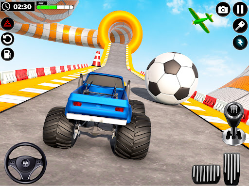 A thrilling scene of a superhero monster truck soaring through the air, capturing the excitement and adventure of the game.