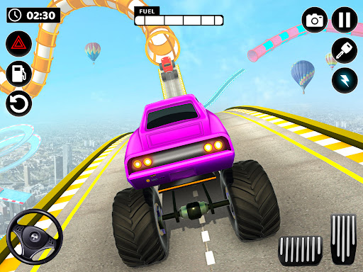 A thrilling scene of a superhero monster truck soaring through the air, capturing the excitement and adventure of the game.