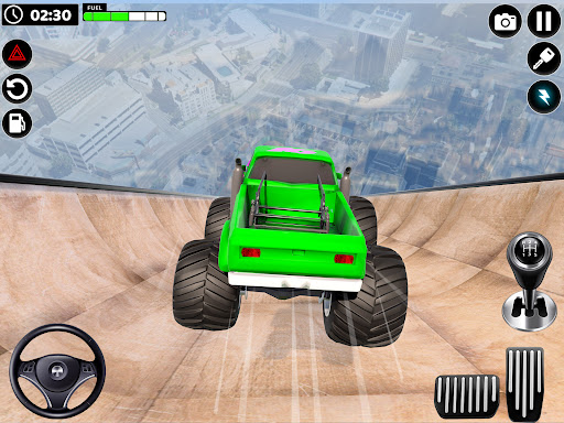 A thrilling scene of a superhero monster truck soaring through the air, capturing the excitement and adventure of the game.