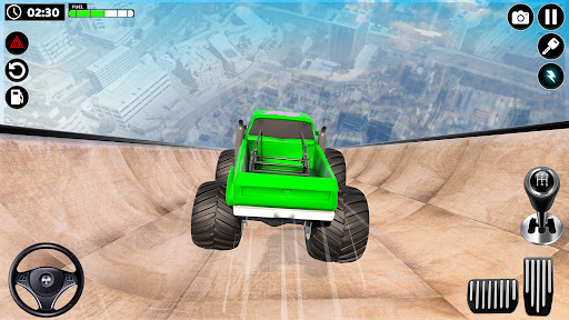 A thrilling scene of a superhero monster truck soaring through the air, capturing the excitement and adventure of the game.