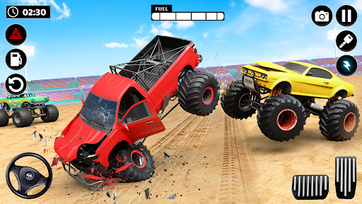 A thrilling scene of a superhero monster truck soaring through the air, capturing the excitement and adventure of the game.