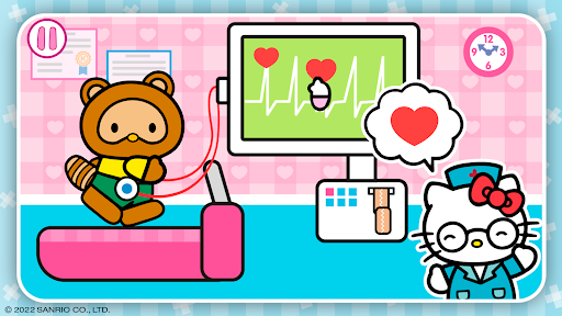 A joyful child playing the Hello Kitty Doctor Hospital Game, exploring the whimsical world of medicine with enthusiasm and curiosity.