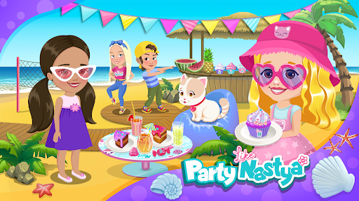 A colorful and imaginative event planning scene, filled with joy and creativity, representing the playful and educational theme of the Like Nastya App.