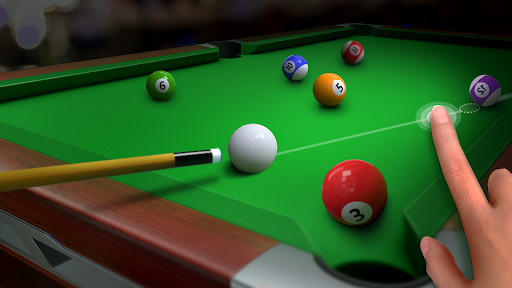 A lively and engaging digital representation of a billiards table with vibrant pool balls scattered across it, encapsulating the excitement and strategy of playing pool online through the 8 Ball Pool app.