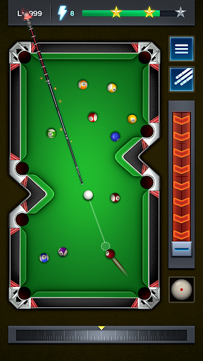 A lively and engaging digital representation of a billiards table with vibrant pool balls scattered across it, encapsulating the excitement and strategy of playing pool online through the 8 Ball Pool app.