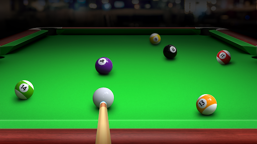 A lively and engaging digital representation of a billiards table with vibrant pool balls scattered across it, encapsulating the excitement and strategy of playing pool online through the 8 Ball Pool app.