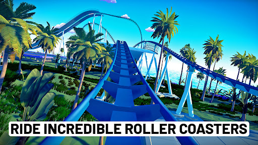 A thrilling roller coaster ride under a bright, blue sky, capturing the excitement and adventure of the Real Coaster Game.