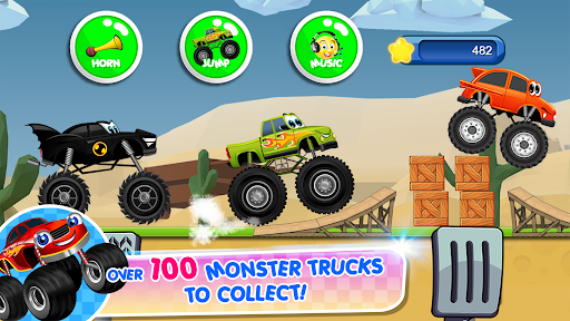 Excitement and adventure of monster trucks racing for kids, conveying thrill and joy.