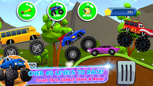 Excitement and adventure of monster trucks racing for kids, conveying thrill and joy.