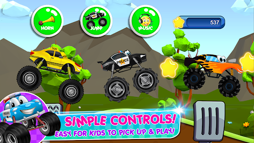 Excitement and adventure of monster trucks racing for kids, conveying thrill and joy.