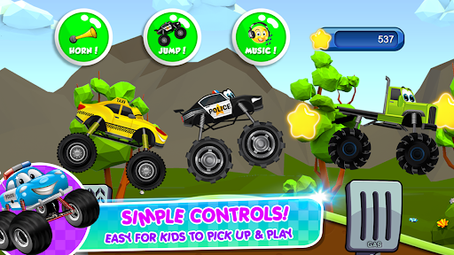 Excitement and adventure of monster trucks racing for kids, conveying thrill and joy.