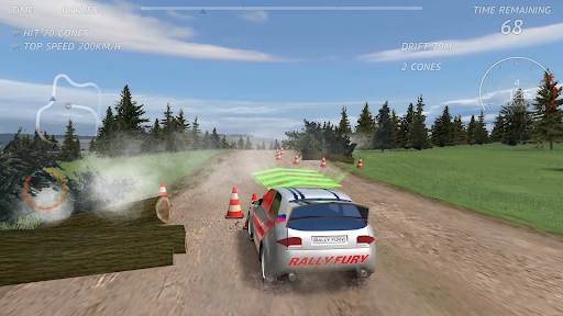 A thrilling rally car racing through a vibrant, challenging track, capturing the excitement and speed of the Rally Fury game.