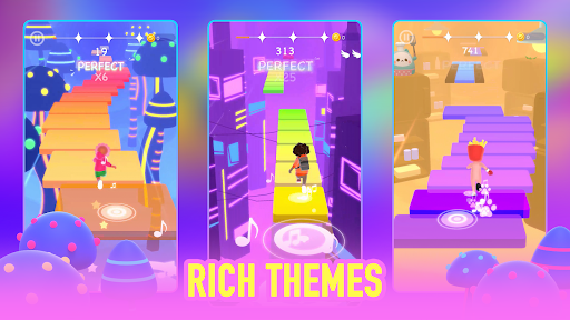 A lively scene of colorful, dynamic dance movements on a musical path, capturing the thrill and excitement of rhythmic gameplay.