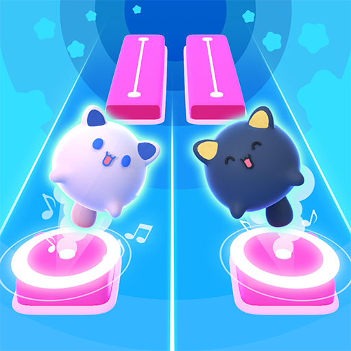 Two adorable cats joyfully dancing on colorful tiles, embodying the playful and rhythmic essence of the Two Cats Game.