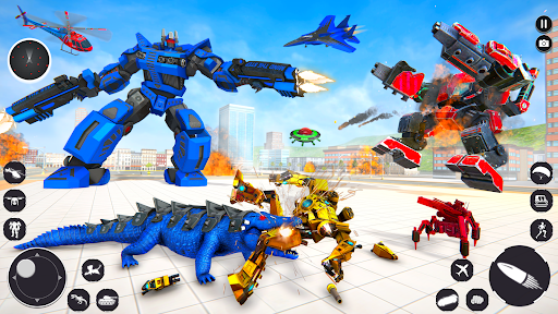 A dynamic scene showcasing a robot seamlessly transforming into a jet soaring through the skies, with a tank rolling on the ground below, symbolizing excitement and versatility.