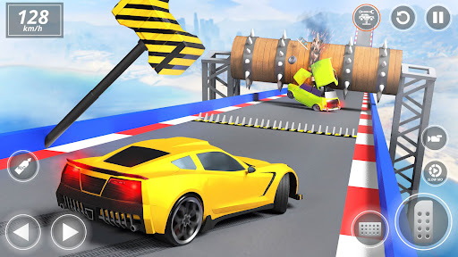 A thrilling depiction of cars in a high-speed crash, capturing the excitement and chaos of a racing game.