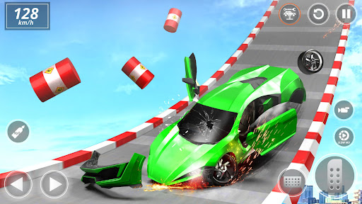 A thrilling depiction of cars in a high-speed crash, capturing the excitement and chaos of a racing game.