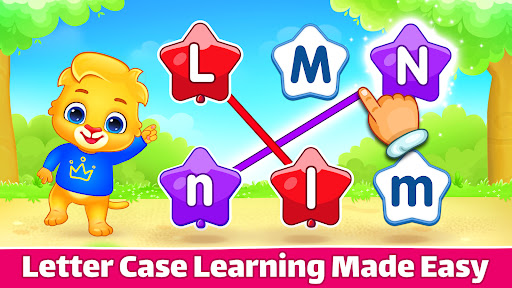 A joyful child tracing letters on a colorful educational app, symbolizing early learning and phonics fun.