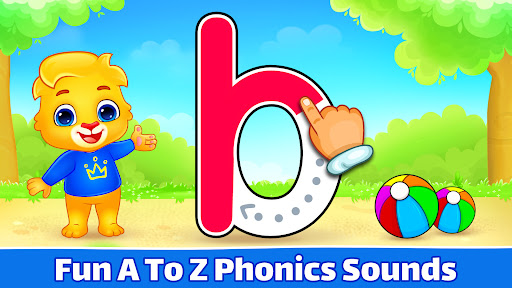 A joyful child tracing letters on a colorful educational app, symbolizing early learning and phonics fun.