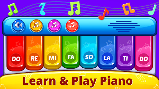 A joyful child exploring a colorful and vibrant world of music and learning through a playful app, fostering creativity and joy.