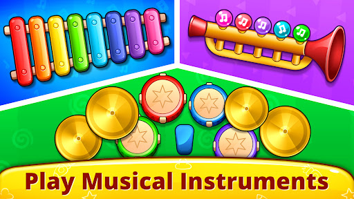 A joyful child exploring a colorful and vibrant world of music and learning through a playful app, fostering creativity and joy.