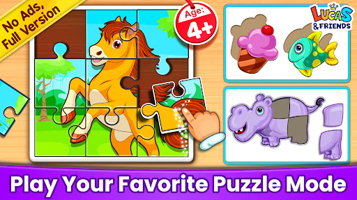 A joyful child piecing together a colorful jigsaw puzzle, representing fun and learning.