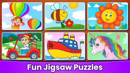 A joyful child piecing together a colorful jigsaw puzzle, representing fun and learning.