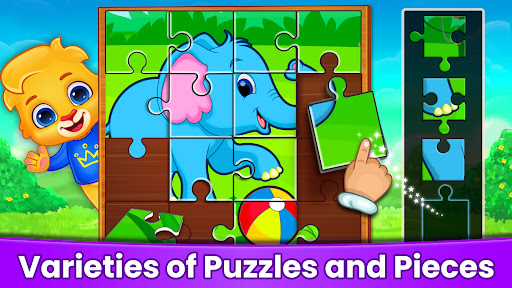 A joyful child piecing together a colorful jigsaw puzzle, representing fun and learning.