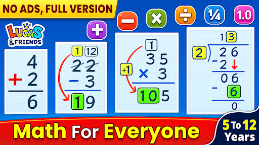 A joyful child solving math problems with colorful numbers and playful graphics, embodying the excitement of learning through play.