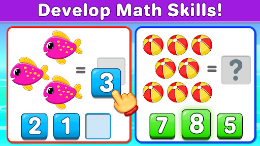 A joyful child playing with a colorful educational math app, showcasing excitement and curiosity.