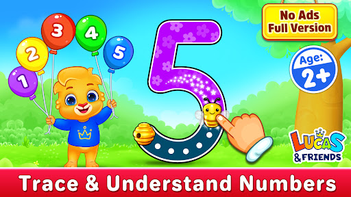 A joyful toddler tracing numbers on a colorful digital tablet, embodying excitement and curiosity as they learn through play.