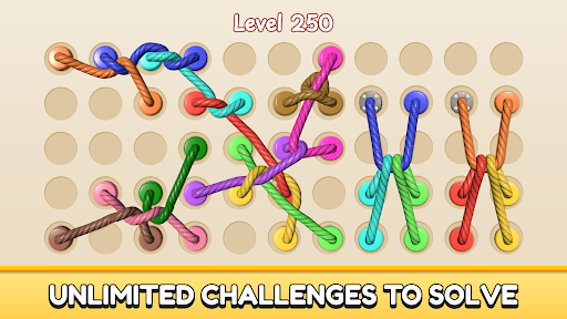 A player intensely focused on solving a complex 3D rope knot puzzle, symbolizing mental challenge and strategic thinking.